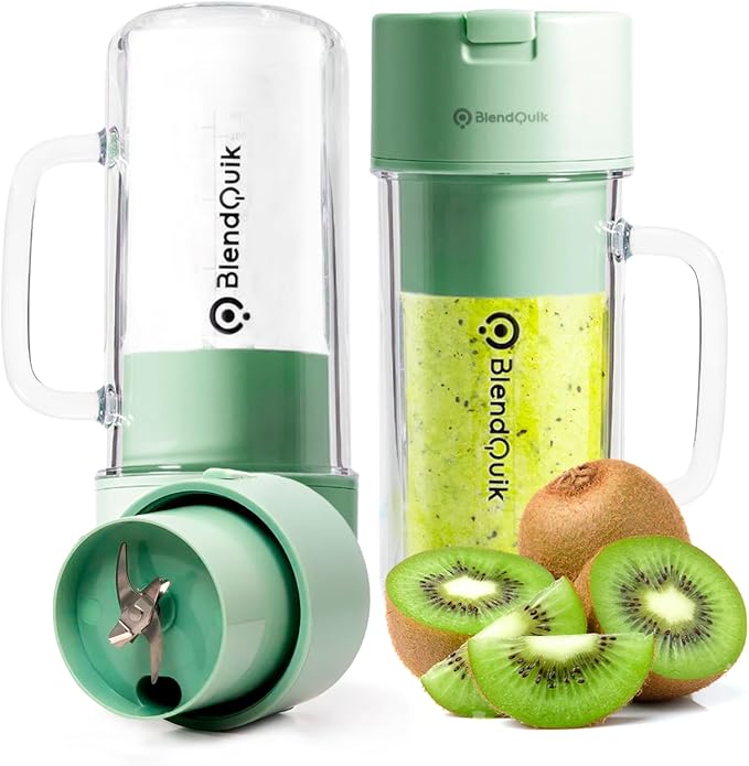 Personal Portable Blender For Shakes & Smoothies, Leakproof & Stylish Portable Mason Jar Shaker, Rechargeable Mini Blender with 10-Blade Blending System 14oz, Green