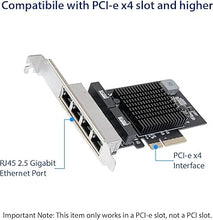 Load image into Gallery viewer, IO CREST Quad 2.5 Gigabit Ethernet PCI Express PCI-E Network Interface Card 10/100/1000/25000 Mbps RJ45 LAN Realtek RTL8125 Chipset, Black (SI-PEX24077)
