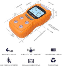 Load image into Gallery viewer, 4IN1 Gas Detector, Rechargeable Portable 4 IN1 Clip Gas Monitor Meter Tester Analyzer Sound Light Shock
