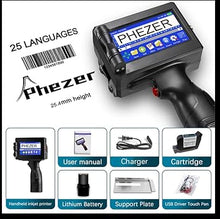 Load image into Gallery viewer, 1inch/25.4mm Handheld Inkjet Printer for Any Surface P15-1 Model for QRCode Barcode Production Date Time Logo Batch Number Print On Glass Bag Carton Box Wood Cloth Plastic Cable (25 Languages)

