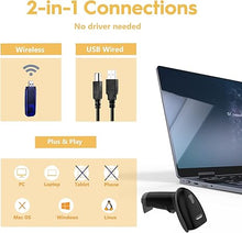 Load image into Gallery viewer, NADAMOO Wireless Barcode Scanner 328 Feet Transmission Distance USB Cordless 1D Laser Automatic Barcode Reader Handhold Bar Code Scanner with USB Receiver for Store, Supermarket, Warehouse - Black
