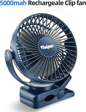 Load image into Gallery viewer, Viniper 6 inch Rechargeable Clip on Fan, 5000mah Battery Desk Fan : 360° Rotation &amp; 3 Speeds Strong Wind Portable Fan, 8-30 Working Hours, Quiet and Powerful (Blue)
