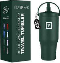 Load image into Gallery viewer, IRON °FLASK Sidekick Insulated Water Tumbler w/Straw &amp; Foldable Handle - Stainless Steel Leak-Proof Bottle, Non-Slip Base &amp; Fits Cup Holders for Hot, Cold Drinks - Travel Mug - 30 Oz, Dark Pine
