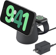 Load image into Gallery viewer, Belkin 2-in-1 MagSafe Wireless Charging Dock 15W Fast Charge iPhone Charger Compatible with iPhone 16, 15, 14, and 13 Series, AirPods, and Other MagSafe Enabled Devices, Includes Power Supply - Black
