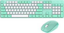 Load image into Gallery viewer, Wireless Keyboard and Mouse Combo, 2.4G USB Ergonomic Quiet Keyboard with Tilt Legs Design, Full-Sized Green Cute Silent Keyboard Mouse for Windows, Mac OS, Computer, Laptop, PC - Green White
