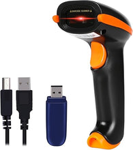 Load image into Gallery viewer, WoneNice Barcode Scanner Wireless 2-in-1 (2.4Ghz Wireless+USB 2.0 Wired) Handheld Bar Code Scanner Reader (Orange)
