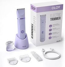 Load image into Gallery viewer, OLOV Electric Body Hair Trimmer - Groin Trimmer for Men - Bikini Trimmer Women - Wet/Dry Shaver Groomer, Replaceable Ceramic Blade Heads, USB Recharge Dock, Waterproof Hygiene Razor,Purple
