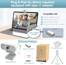 Load image into Gallery viewer, ZIQIAN USB c Webcam 1080P Webcam,Live Streaming Web Camera with Stereo Microphone, Desktop or Laptop USB Webcam 110 Degree View Angle, HD Webcam for Video Calling, Recording, Conferencing, Gaming
