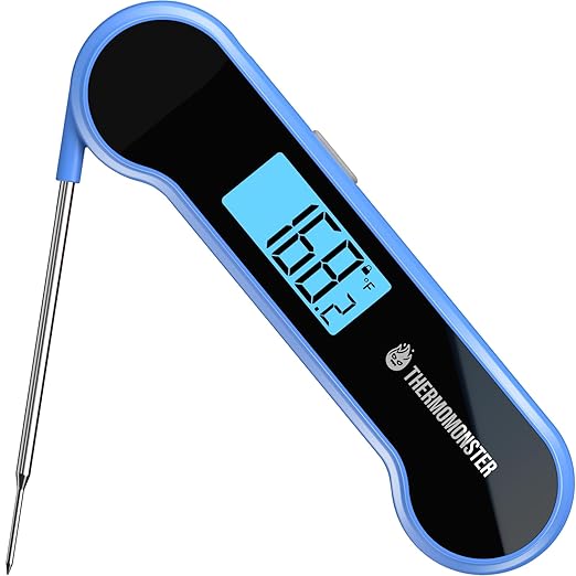 0.5 Sec Instant Read Meat Thermometer Digital with ±0.5℉ Precision, 100% Waterproof Auto Flip Bright LCD Screen, Motion Sensing Food Thermometer for Cooking Kitchen Oven Grill Candy BBQ, Blue