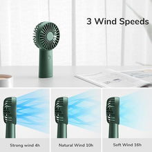 Load image into Gallery viewer, JISULIFE Handheld Fan, 4000mAh Small Portable Fan, Personal USB Rechargeable Pocket Fan [4-16H Working Time] Battery Operated Hand Fan with 3 Speeds for Outdoor/Travel, Summer Gift for Women Men-Green
