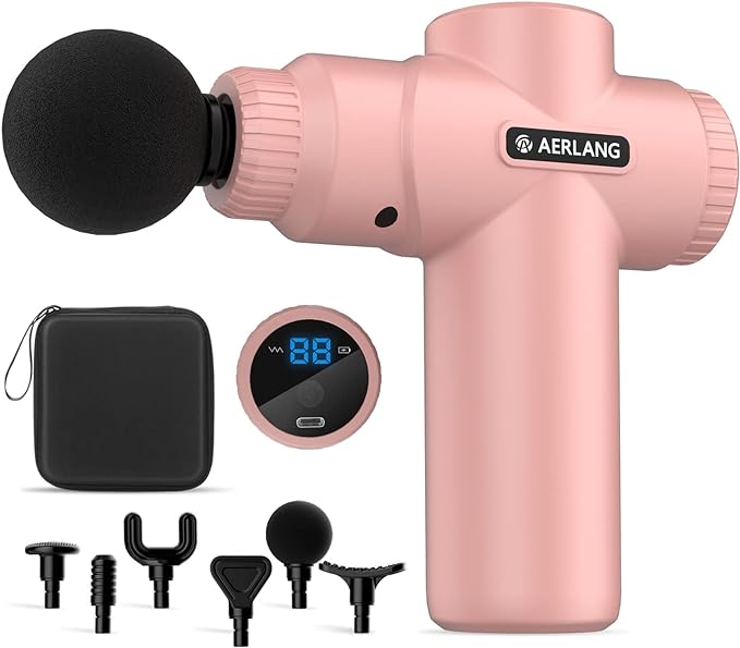 AERLANG Mini Massage Gun-Pink?Muscle Deep Tissue Massager Gun, Handheld Percussion Massager, Portable Quiet Massage Gun with Carry Case for Home Office Gym Christmas Gifts for Women Men Gifts for Dad