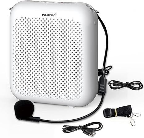 NORWII Mini Voice Amplifier Portable Rechargeable with Wired Microphone Headset & Waistband, Personal Voice Amplifier for Teachers, Presentation, Tour Guides, Meeting, Coaches (White)