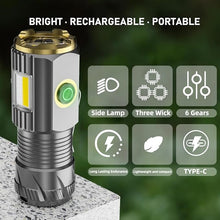 Load image into Gallery viewer, Mini LED Flashlight with Magnetic Base and Side Clip, 6 Modes, high Brightness Small Flashlight, IPX6 Waterproof, is The Best Small Flashlight for Camping, Travel, and Emergency situations
