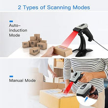 Load image into Gallery viewer, Eyoyo Wireless 2D QR Barcode Scanner with Stand, Bluetooth &amp; 2.4G Wireless &amp; USB Wired Handheld Barcode Reader with 1D 2D Screen Scanning Auto Sensing Connect Smart Phone Tablet PC
