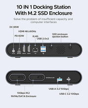 Load image into Gallery viewer, ORICO USB C Hub with M.2 Enclosure, 10 in 1 USB C Docking Station Fits M.2 NVMe/SATA, 10Gbps USB-A, 10Gbps USB-C, 4K@60Hz HDMI, Ethernet, 3.5mm Audio Jack

