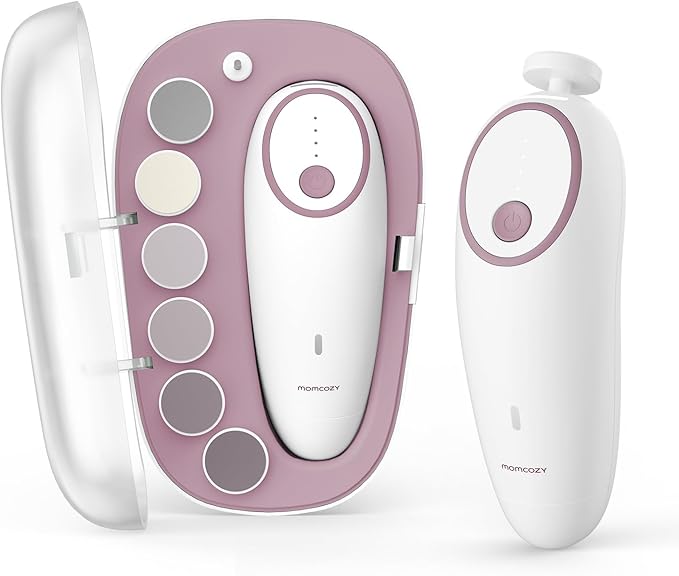 Momcozy Baby Nail File Electric, Rechargeable Baby Nail Clipper, Gentle Baby Nail Trimmer Electric with Night Light, 7 Grinding Head Replacement Pads, Pink
