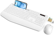 Load image into Gallery viewer, SABLUTE Wireless Keyboard and Mouse, Wrist Rest, Phone Holder, Batteries Included, 2.4G Lag-Free Ergonomic Keyboards Mouse Combo, Silent Keyboard Cordless Set for Computer, Laptop, PC, Windows, White
