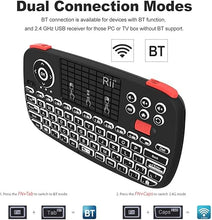 Load image into Gallery viewer, Rii (Upgrade) i4 Mini Bluetooth Keyboard with Touchpad, Blacklit Portable Wireless Keyboard with 2.4G USB Dongle for Smartphones, PC, Tablet, Laptop TV Box iOS Android Windows Mac.Black
