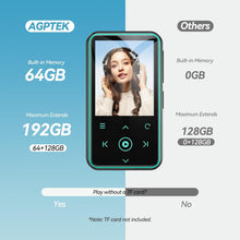 Load image into Gallery viewer, AGPTEK 64GB MP3 Player with Clip, 1.8 inch Bluetooth 5.3 Music Player with FM Radio, Voice Recorder for Sport Running, Supports up to 128GB TF Card, Model: M2, Blue
