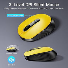 Load image into Gallery viewer, Wireless Keyboard and Mouse Combo, Soueto 2.4G Full-Sized Computer Keyboard with Phone Tablet Holder, 22 Multimedia Shortcuts, Numeric Keypad, 6 Button Silent Mouse for Windows, Mac (Yellow)
