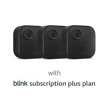 Blink Outdoor 3 camera system (4th Gen) With 1-Year Subscription – Wire-free smart security camera, two-year battery life, HD live view, person detection, Works with Alexa