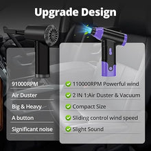 Load image into Gallery viewer, Compressed Air Duster Keyboard Cleaner - Electric Duster Canned Air Blower Keyboard Cleaning Kit Canned Air Duster 110000RPM Cleaner Mini Blower Spray Dust Off Car Vacuum Pc Cleaning kit (Purple)
