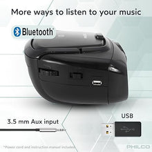 Load image into Gallery viewer, Philco Boombox Portable CD Player with Bluetooth, USB Playback and CD Player is Compatible with MP3/WMA/CD-R/CD-RW CDs, Auxiliary Input, Stereo Sound
