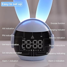 Load image into Gallery viewer, Kids Alarm Clock for Kids, Bunny Alarm Clocks for Girls Boys, Blue Kid Alarm Clock with Ringtones &amp; Night Light Rechargeable Snoozing
