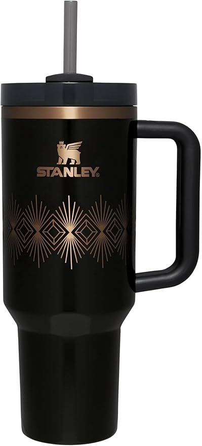 Stanley Quencher H2.0 Tumbler with Handle & Straw 40 oz Deco Collection | Twist On 3-Way Lid | Cupholder Compatible for Travel | Insulated Stainless Steel Cup | BPA-Free | Black Gloss Deco