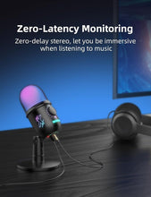 Load image into Gallery viewer, USB Microphone, RGB Condenser Computer Podcast Mic for PS4/5, PC Gamer, Mac, Streaming, Recording, Gaming, Plug &amp; Play, Mute Button, Volume Gain, Monitor, Noise Reduction, Online Chat
