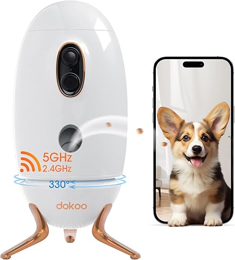 Dog Camera with Treat Dispenser, 2K/4MP HD 330° View Dog Cam Pet Home Security Camera, Night Vision, 2.4 &5 GHz WiFi, 2-Way Audio with Speaker, Free App & Cloud Storage