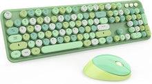 Load image into Gallery viewer, Green Wireless Keyboard and Mouse, KOOTOP Cute Green Colorful Keyboard and Mouse, 2.4G Wireless Keyboard with Retro Round Keycap for PC, Mac, Laptop,Tablet,Computer Windows (Green)
