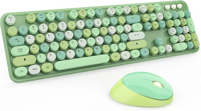 Green Wireless Keyboard and Mouse, KOOTOP Cute Green Colorful Keyboard and Mouse, 2.4G Wireless Keyboard with Retro Round Keycap for PC, Mac, Laptop,Tablet,Computer Windows (Green)