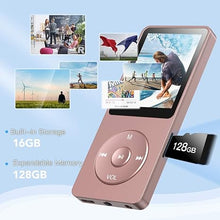 Load image into Gallery viewer, AGPTEK A02S 16GB MP3 Player, 70 Hours Playback Lossless Sound Music Player, Supports up to 128GB, Rose Gold
