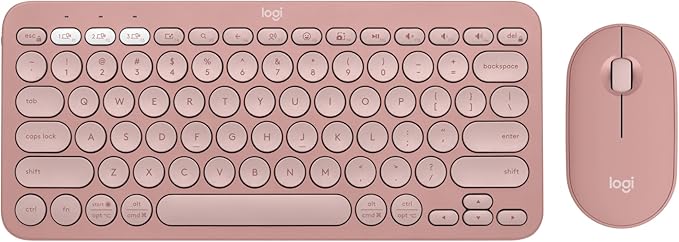 Logitech Pebble 2 Combo, Wireless Keyboard and Mouse, Quiet and Portable, Customizable, Logi Bolt, Bluetooth, Easy-Switch for Windows, macOS, iPadOS, Chrome - Tonal Rose