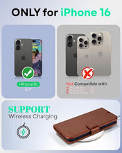 Load image into Gallery viewer, OCASE Compatible with iPhone 16 Wallet Case, PU Leather Flip Folio Case with Card Holders RFID Blocking Kickstand [Shockproof TPU Inner Shell] Phone Cover 6.1 Inch 2024, Dark Brown
