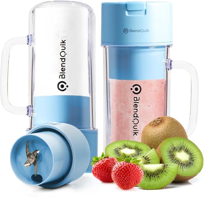 Personal Portable Blender For Shakes & Smoothies, Leakproof & Stylish Portable Mason Jar Shaker, Rechargeable Mini Blender with 10-Blade Blending System 14oz, Sky Blue