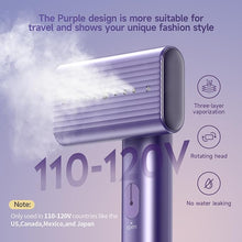 Load image into Gallery viewer, Steamer for clothes, Handheld Travel Steamer for Fabric Clothing Wrinkles, 1.2 lbs Lightly, 15s Fast Heat-up Portable Garment Steamer, 1200W Light Mini Steam Iron for Home, Office and Travel (Purple)
