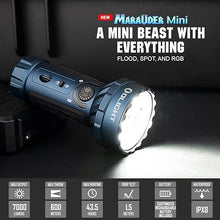 Load image into Gallery viewer, OLIGHT Marauder Mini 7,000 Lumens Bright Flashlight with 600 Meters Beam Distance, Powerful RGB Flashights, Magnetic Rechargeable Lights for Outdoors Work, Hunting, and Searching (Midnight Blue)
