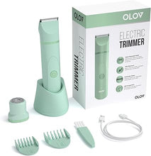 Load image into Gallery viewer, OLOV Electric Body Hair Trimmer - Groin Trimmer for Men - Bikini Trimmer Women - Wet/Dry Shaver Groomer, Replaceable Ceramic Blade Heads, USB Recharge Dock, Waterproof Hygiene Razor, Green
