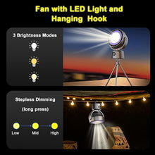 Load image into Gallery viewer, 2024 New Desk Fan Camping Fan with LED Light&amp;Remote Control&amp;LED Display&amp;Hook,6 Speeds,USB Rechargeable Personal Fan for Camping,Indoors
