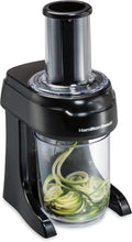 Load image into Gallery viewer, Hamilton Beach 3-in-1 Electric Vegetable Spiralizer for Veggie Noodles, Zoodle Maker &amp; Slicer With 3 Cutting Cones for Spaghetti, Linguine, and Ribbons, 6-Cups, Black (70930)
