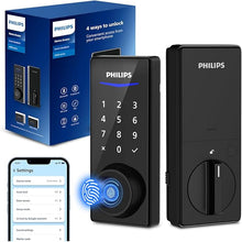 Load image into Gallery viewer, Philips Smart Lock with App Control, Fingerprint Smart Door Lock, Keyless Entry Door Lock, Smart Bluetooth Deadbolt Replacement, Auto Lock, Passcode Code Door Lock, Digital Keypad Deadbolt-Matte Black
