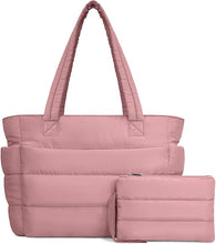 Load image into Gallery viewer, TOPDesign Puffer Tote Bag for Women, Lightweight Puffy Handbag with Compartments, Quilted Shoulder Bag for Work, Travel, Gym
