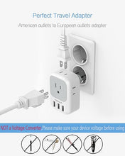 Load image into Gallery viewer, TESSAN European Travel Plug Adapter 2 Pack, US to Europe Power Adapter with 4 AC Outlets and 3 USB, Euro Charger Adaptor Type C for USA to EU Spain France Iceland Italy Germany Greece
