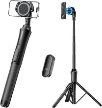Load image into Gallery viewer, UBeesize 62'' Magnetic Selfie Stick Phone Tripod with Wireless Remote, Extendable Cell Phone Tripod Stand, Compatible with MagSafe, Cellphone Tripod for iPhone 15 14 13 12 Series and Android Phones
