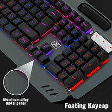 Load image into Gallery viewer, Wireless Gaming Keyboard and Mouse Combo,Rainbow LED Backlit Keyboard with Rechargeable 3800mAh Battery Metal Panel,Removable Wrist Rest Mechanical Feel and 7 Color Mute Gaming Mice for PC PS4 PS5
