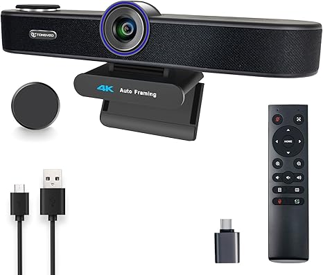 4X Digital Zoom 4K Webcam with Microphones and Speaker, ePTZ Web Camera with Remote Control and Dual Stereo Mics AI Auto Framing Conference Webcam for Zoom, Skype, OBS, YouTube…