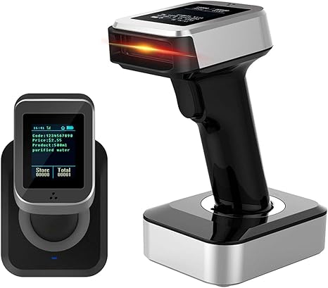 Symcode 2D QR Bluetooth Barcode Scanner with Screen Display with Charging Base,3 in 1 Compatible with Bluetooth & 2.4GHz Wireless & Wired Connection with 1.8 inch TFT Color LCD Screen