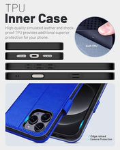 Load image into Gallery viewer, OCASE Compatible with iPhone 16 Pro Wallet Case, PU Leather Flip Folio Case with Card Holders RFID Blocking Kickstand [Shockproof TPU Inner Shell] Phone Cover 6.3 Inch 2024, Sapphire Blue
